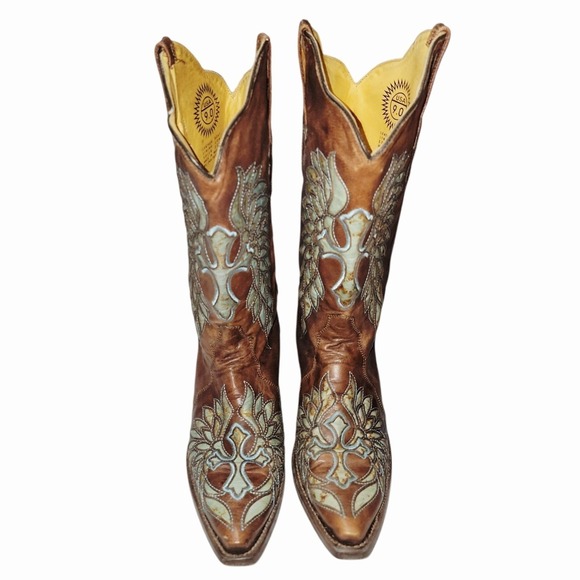 Cowboys Her Style Other - Rock & Soul Women's Cowboy Boots Size 9 Brown Leather Cross Wings Mexico